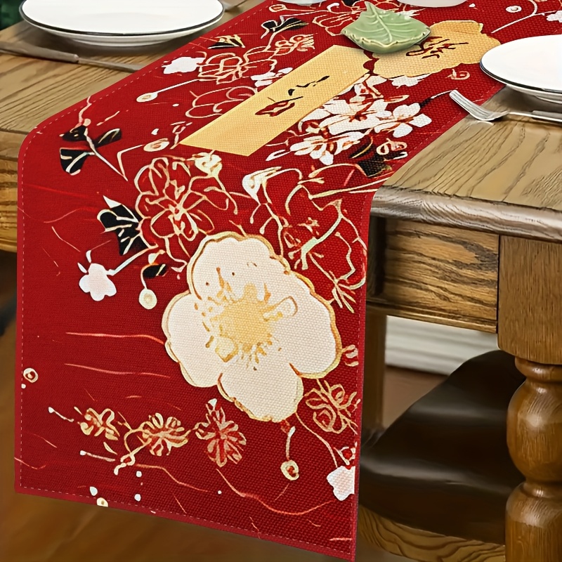Christmas Table Runner - 1 stuk rode hartvormige tafelloper voor