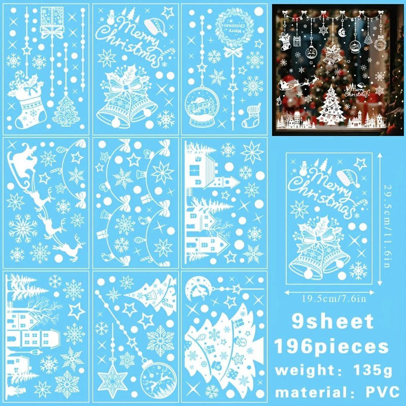 196 stuks/9 vellen kerststatis - Snowflake Window Decal recensie en prijs